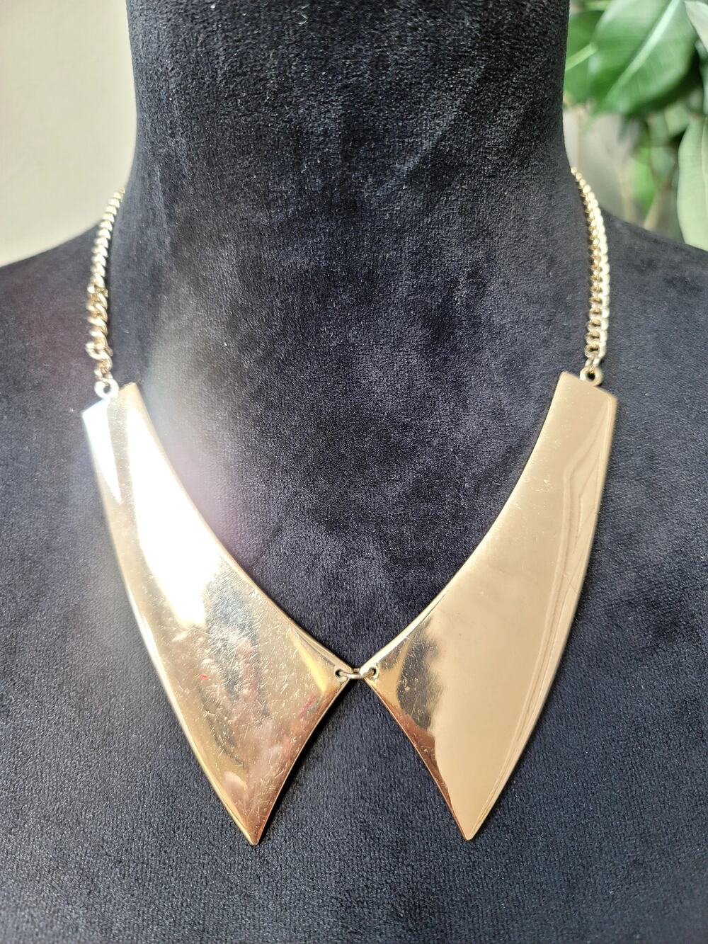 Gold Tone Geometric Collar Bib Necklace Oversized Statement Pendant Jewelry